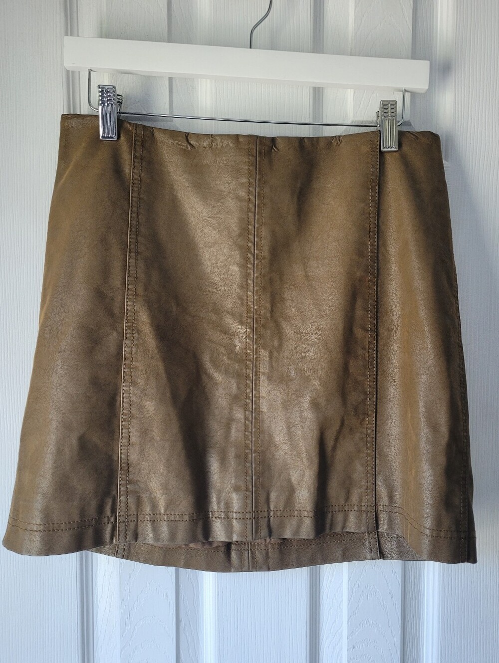 Free People Size 12 Faux Leather Mini Skirt Taupe Brown High Waist Y2K